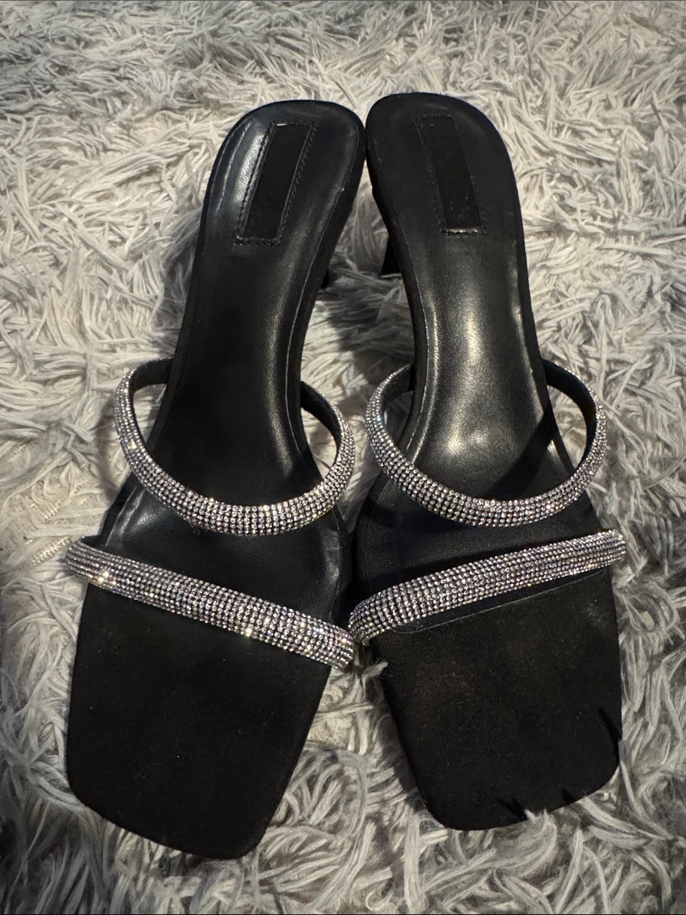 NEW Forever 21 Black Rhinestone Strap Mule Heels